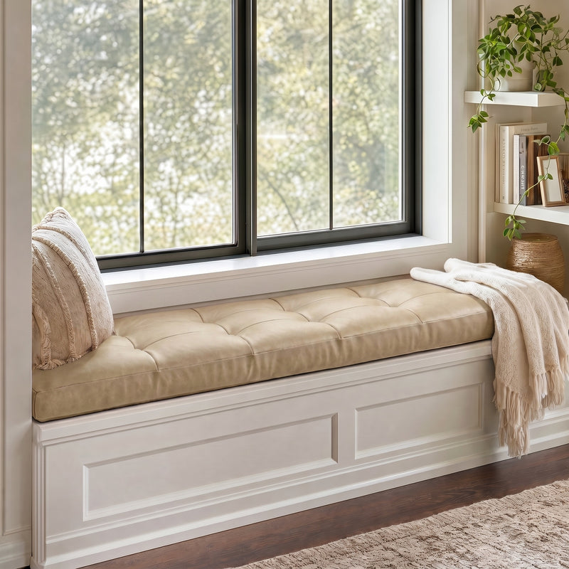Custom Beige Tufted Leather Bench Seat Cushion