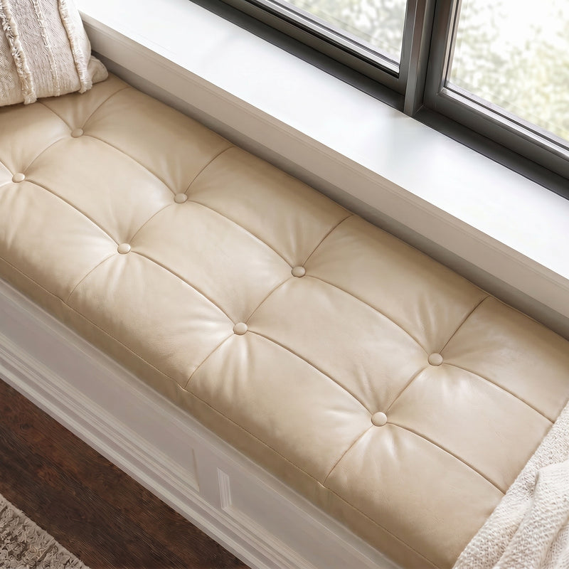Custom Beige Tufted Leather Bench Seat Cushion