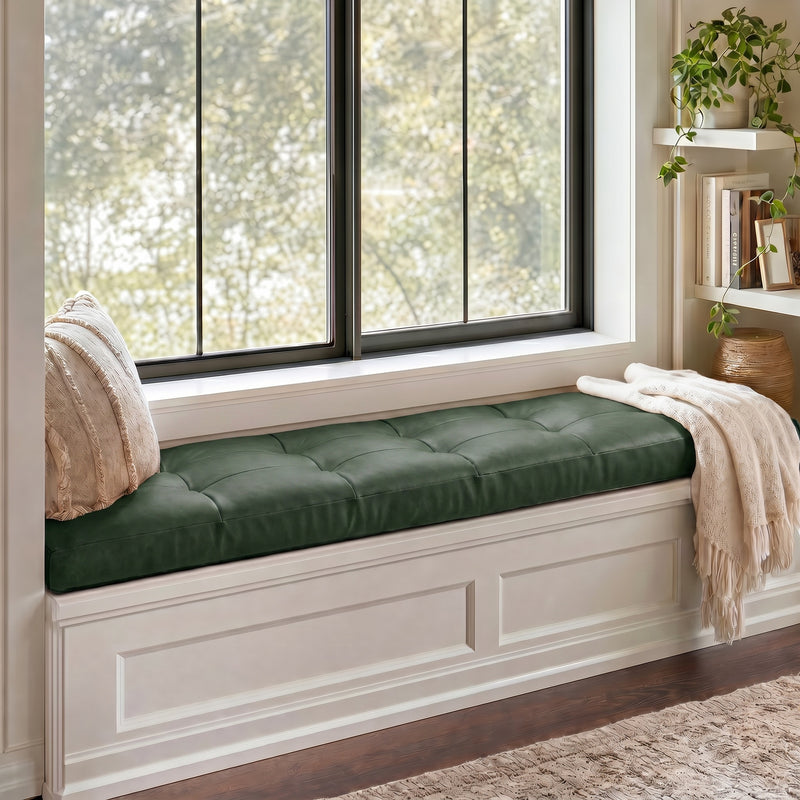 Custom Green Tufted Leather Bench Seat Cushion