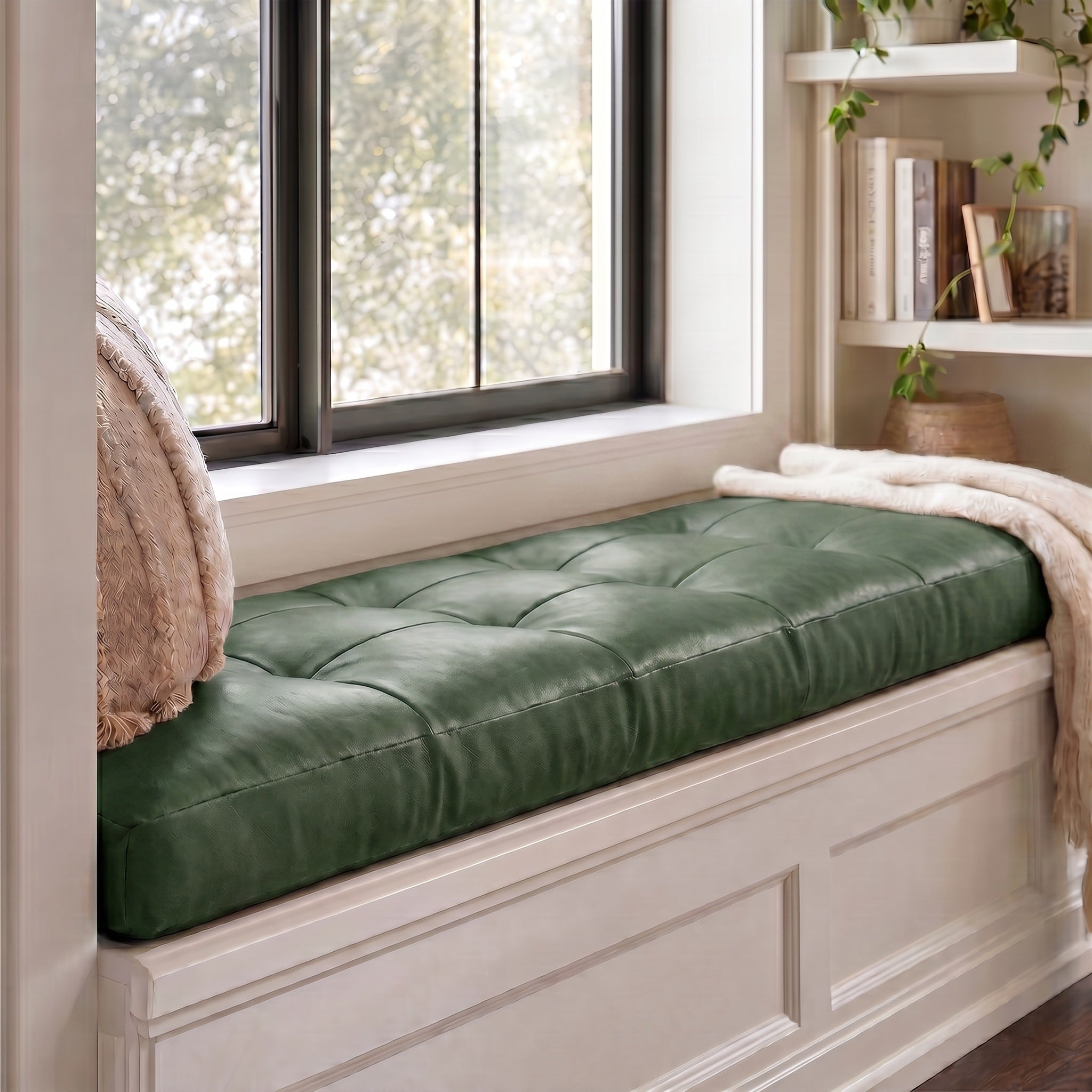 Custom Green Tufted Leather Bench Seat Cushion