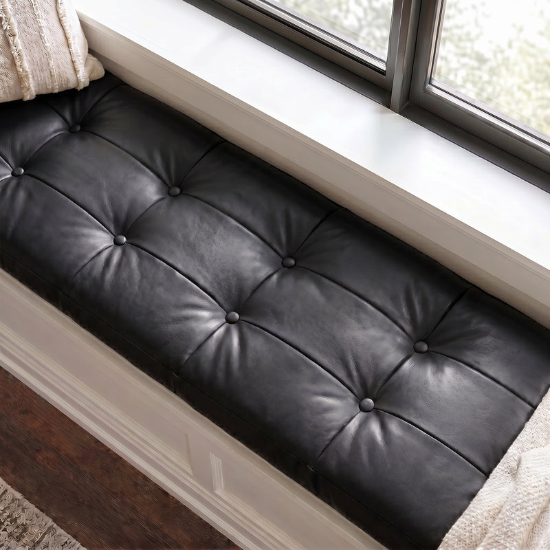 Custom Black Tufted Leather Bench Seat Cushion