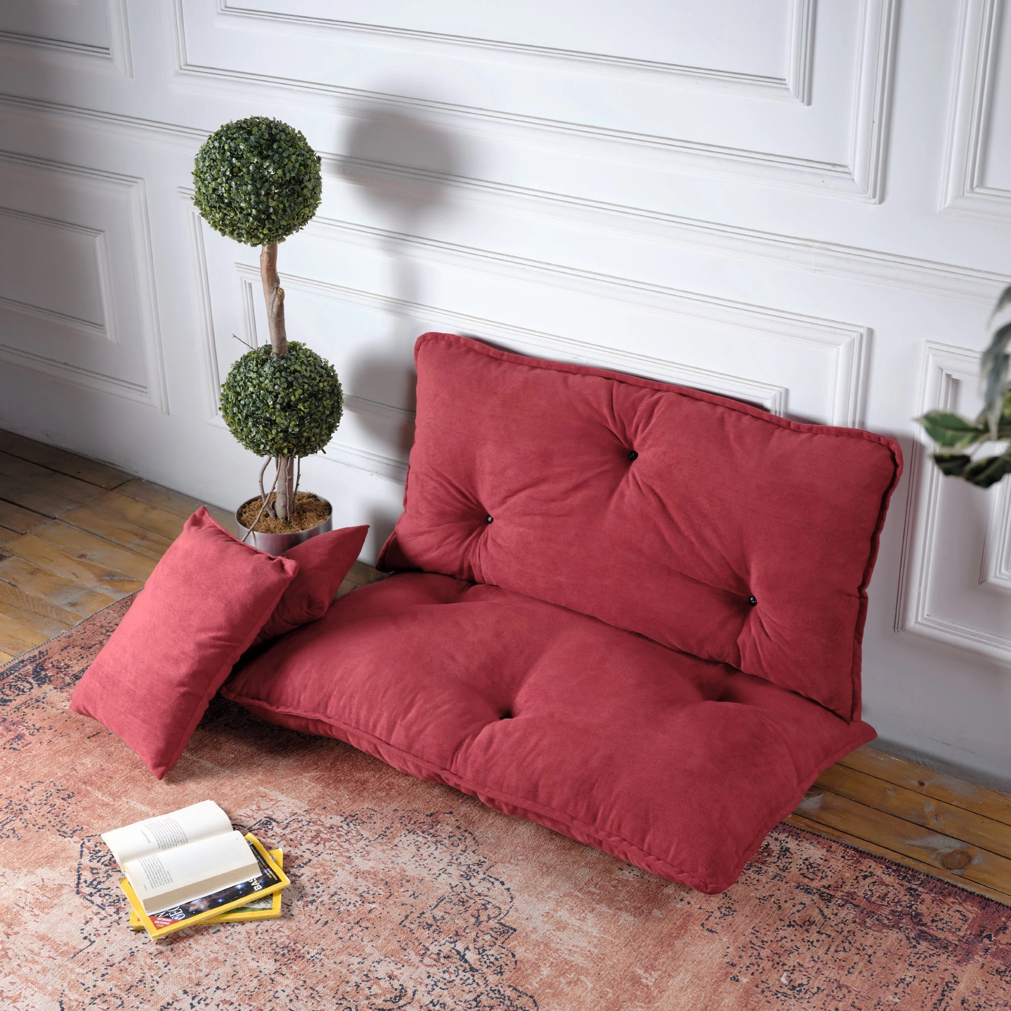 Custom Velvet & Cotton Reading Nook Floor Cushion With Back