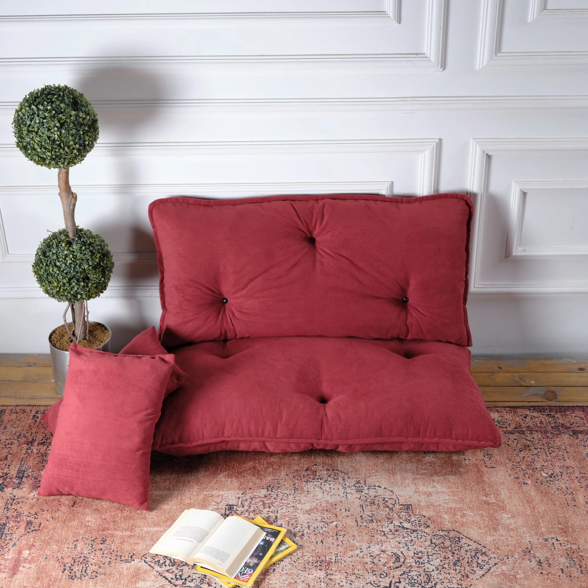 Custom Velvet & Cotton Reading Nook Floor Cushion With Back