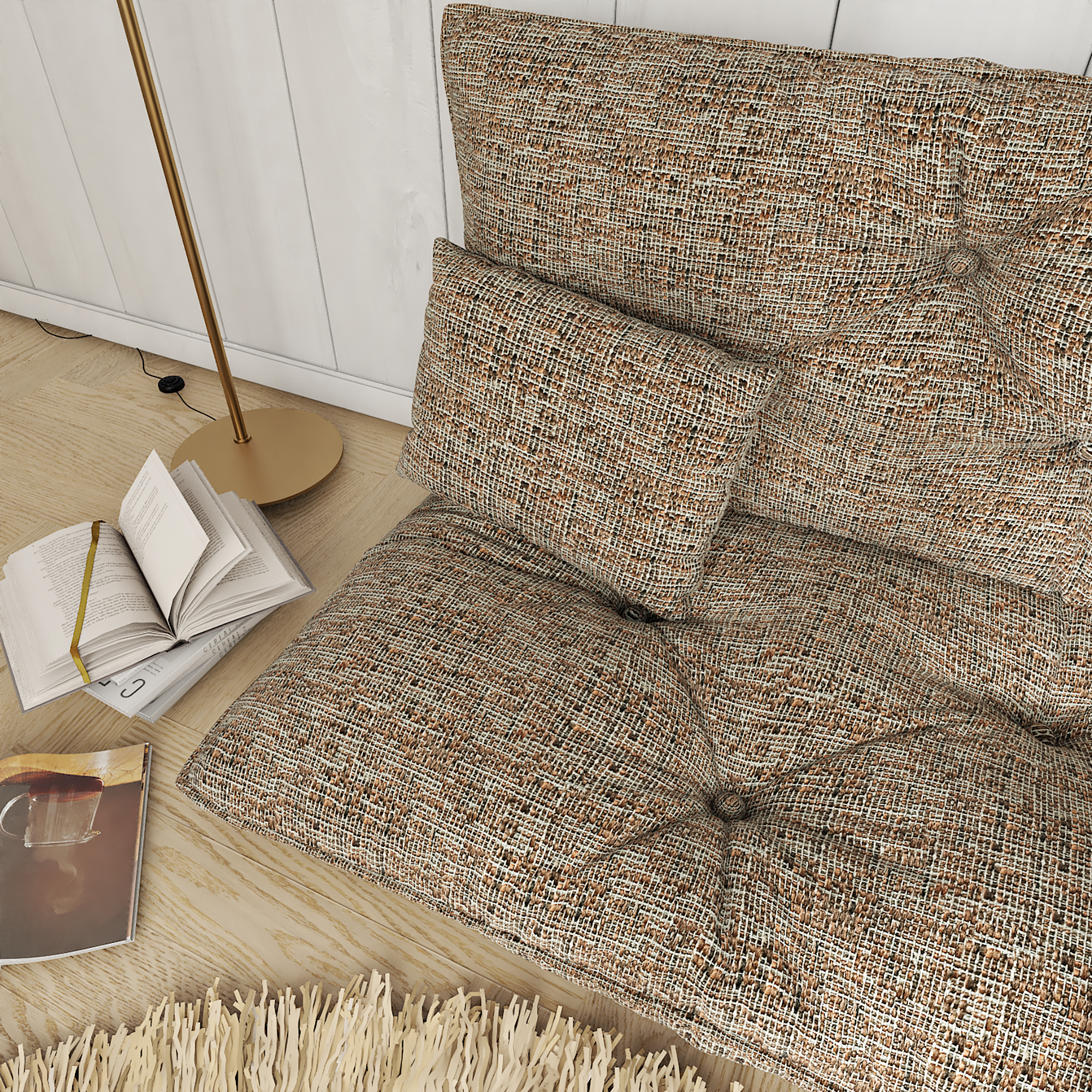 Custom Linen Reading Nook Floor Cushion With Back