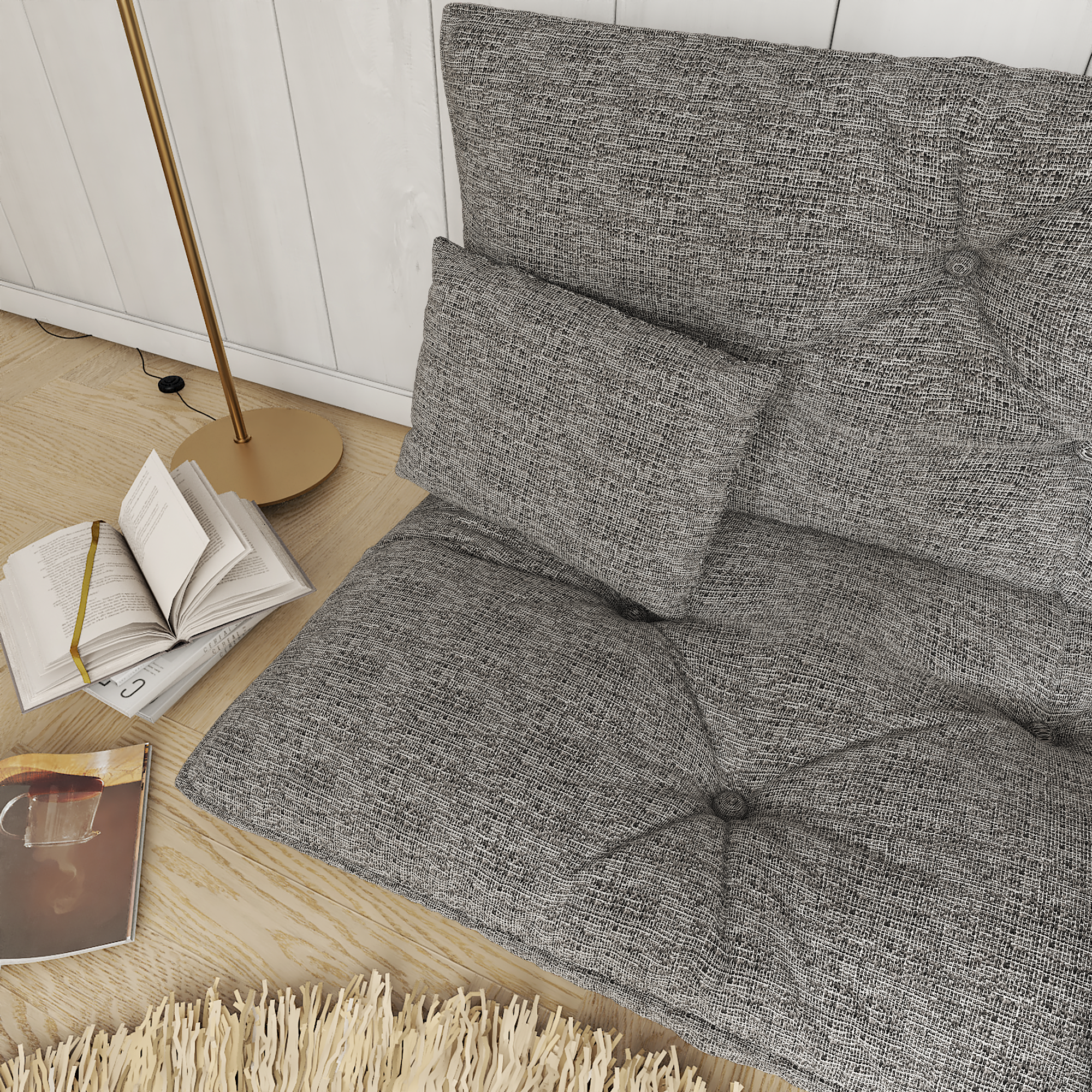 Custom Linen Reading Nook Floor Cushion With Back